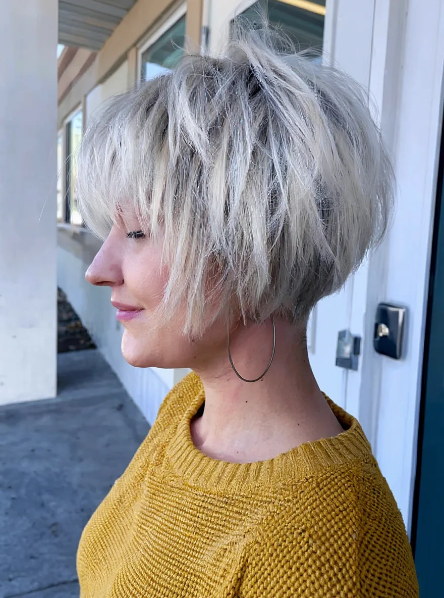 High-Volume Textured Wavy Platinum Blonde Pixie
